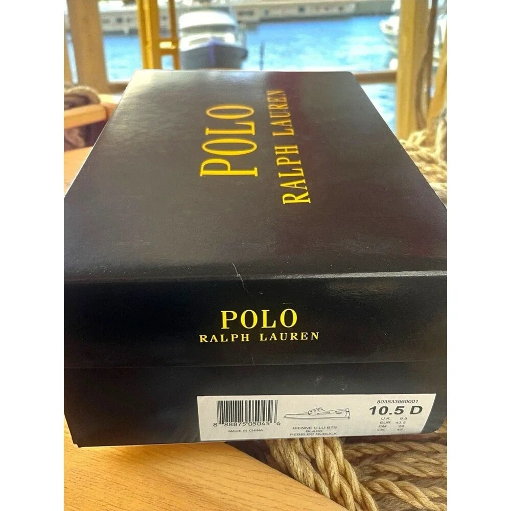 Ralph Lauren Polo Black Pebbled Nubuck Men’s Boat Shoes Size 10.5 New NIB Gift